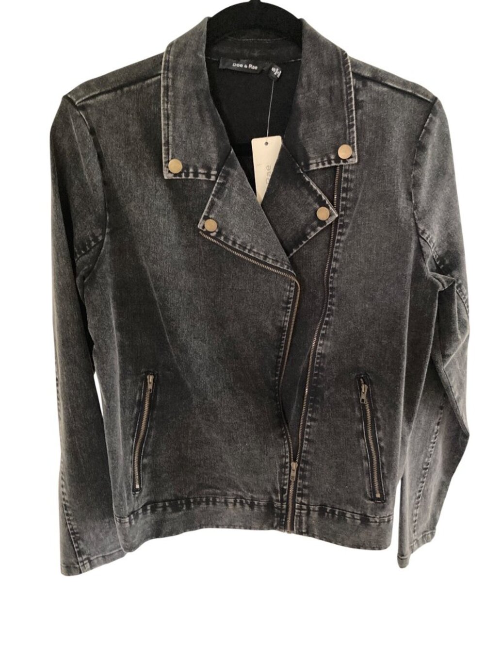 Doe and Rae Women's Moto Front Zip  Black Front Pockets Small Jacket NWT